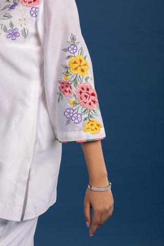 Floral Embroidered White Co-Ord Set