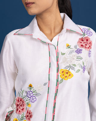 Floral Embroidered White Co-Ord Set