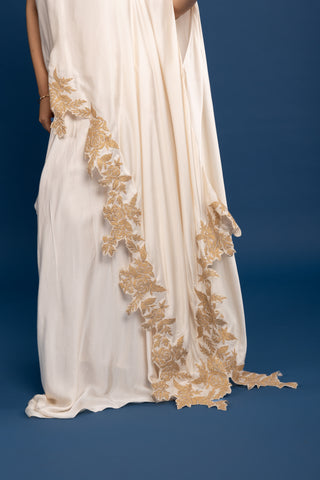 One-Shoulder Soft Gold Ivory Cape Set