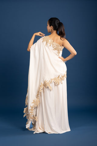 One-Shoulder Soft Gold Ivory Cape Set