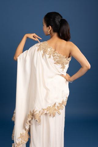 One-Shoulder Soft Gold Ivory Cape Set