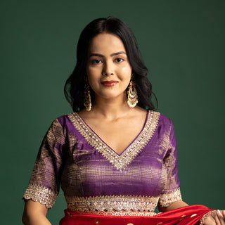 Timeless Ruby Red Silk Saree with Gold Polka Embellishments and Ornate Borders