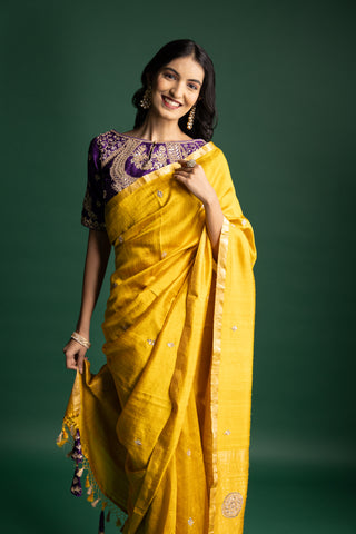 Sunshine Yellow Silk Saree
