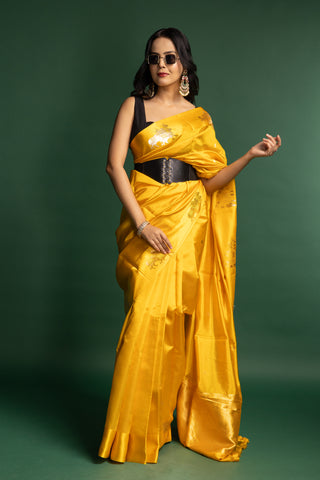 Modern Saffron Yellow Silk Saree