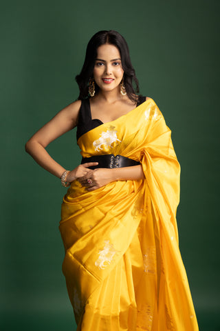 Modern Saffron Yellow Silk Saree