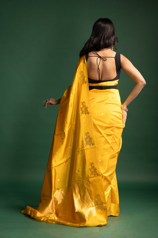 Modern Saffron Yellow Silk Saree