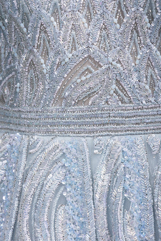 Silver Grey Sleeveless Gown with Sequins and Net Dupatta