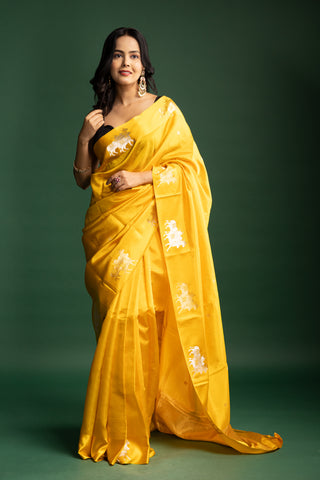 Modern Saffron Yellow Silk Saree
