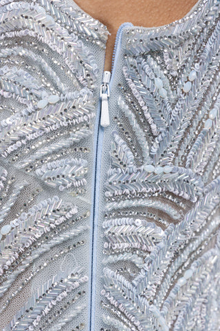 Silver Grey Sleeveless Gown with Sequins and Net Dupatta