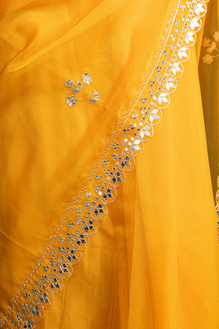 Mustard Yellow Organza Saree with gota patti work