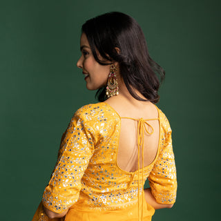 Mustard Yellow Organza Saree with gota patti work