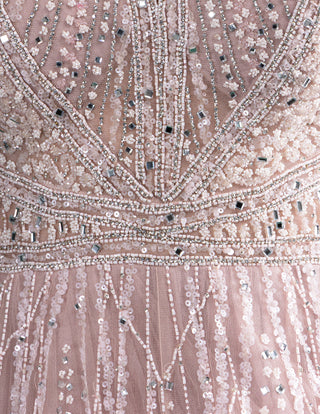Blush Pink Gown with Shimmering Silver Embroidery