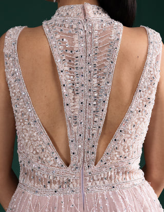 Blush Pink Gown with Shimmering Silver Embroidery