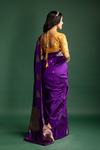 Majestic Amethyst Purple Silk Saree with Traditional Golden Art Motifs