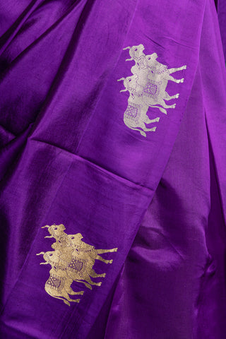 Majestic Amethyst Purple Silk Saree with Traditional Golden Art Motifs