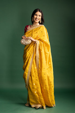 Bright Yellow Saree with Embellished Border