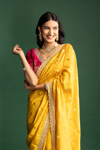 Bright Yellow Saree with Embellished Border