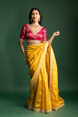 Bright Yellow Saree with Embellished Border