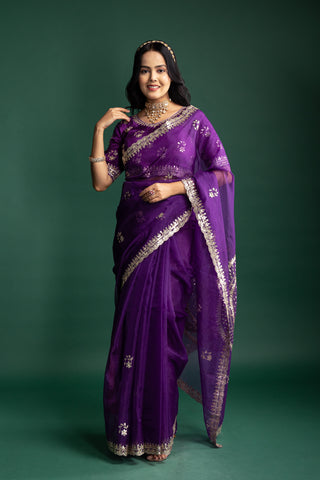 Orchid Purple Embroidered Saree with Handwork Borders