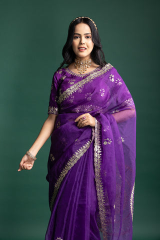 Orchid Purple Embroidered Saree with Handwork Borders