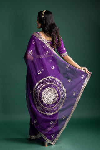 Orchid Purple Embroidered Saree with Handwork Borders
