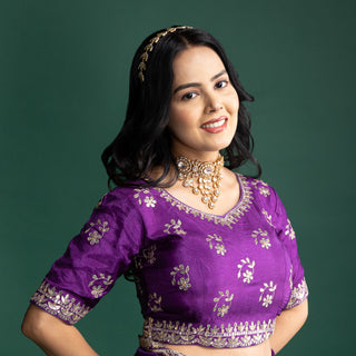 Orchid Purple Embroidered Saree with Handwork Borders