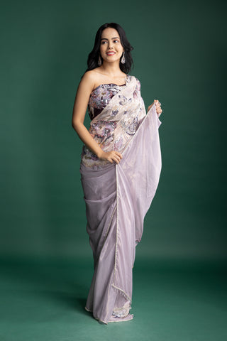 Moonlit Lavender Designer Saree with Sequin Embellished Blouse