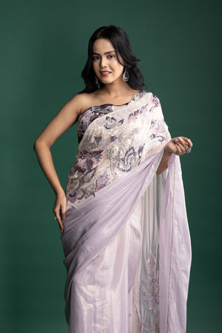 Moonlit Lavender Designer Saree with Sequin Embellished Blouse