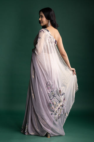 Moonlit Lavender Designer Saree with Sequin Embellished Blouse