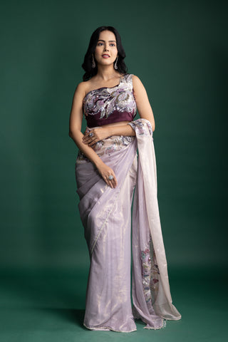 Moonlit Lavender Designer Saree with Sequin Embellished Blouse