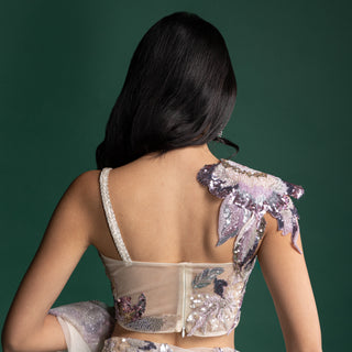 Crystal Ivory Designer Saree with Pastel Embellished Blouse