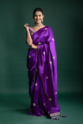 Imperial Purple Silk Saree with Traditional Butti Embellishments