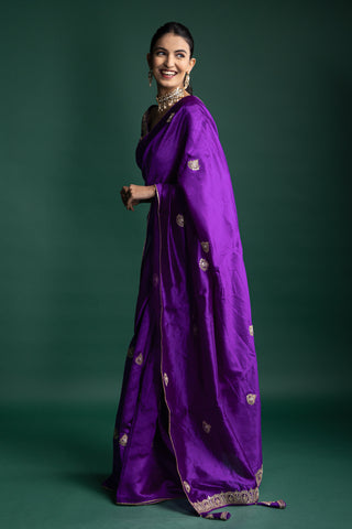 Imperial Purple Silk Saree with Traditional Butti Embellishments
