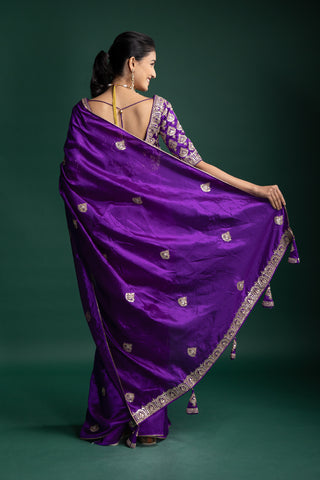 Imperial Purple Silk Saree with Traditional Butti Embellishments