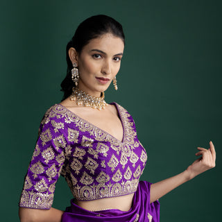 Imperial Purple Silk Saree with Traditional Butti Embellishments