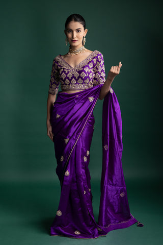 Imperial Purple Silk Saree with Traditional Butti Embellishments