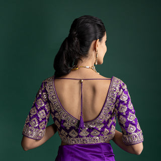 Imperial Purple Silk Saree with Traditional Butti Embellishments