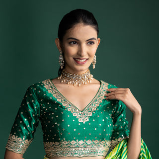 Lime Fusion Silk Saree with Bandhani Detailing