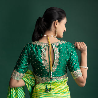 Lime Fusion Silk Saree with Bandhani Detailing