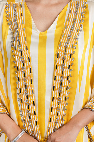 Chic Lemon Zest and White Striped Kaftan Set