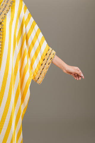 Chic Lemon Zest and White Striped Kaftan Set