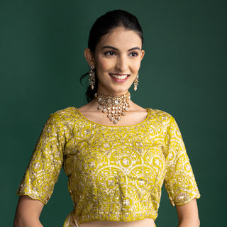 Citrus Gold Organza Saree with Handcrafted Gilded Embroidery