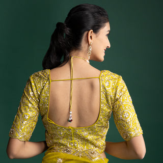 Citrus Gold Organza Saree with Handcrafted Gilded Embroidery