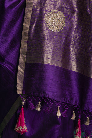 Plum Majesty Silk Saree with Minimal Heritage Motif Detailing