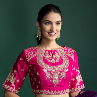 Plum Majesty Silk Saree with Minimal Heritage Motif Detailing