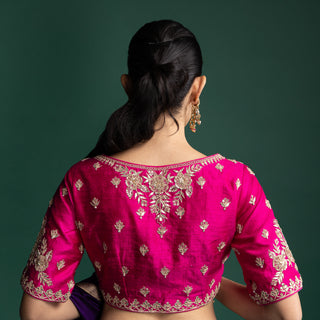 Plum Majesty Silk Saree with Minimal Heritage Motif Detailing