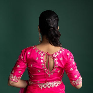 Rani Rose Organza Saree with Regal Handcrafted Gilded Embroidery