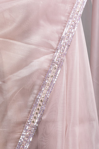 Blush Pink Organza Saree with Crystal Embellished Borders