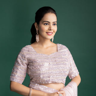 Blush Pink Organza Saree with Crystal Embellished Borders