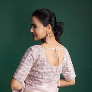 Blush Pink Organza Saree with Crystal Embellished Borders